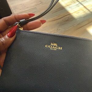 Coach Midnight Black Wristlet with Gold Accents